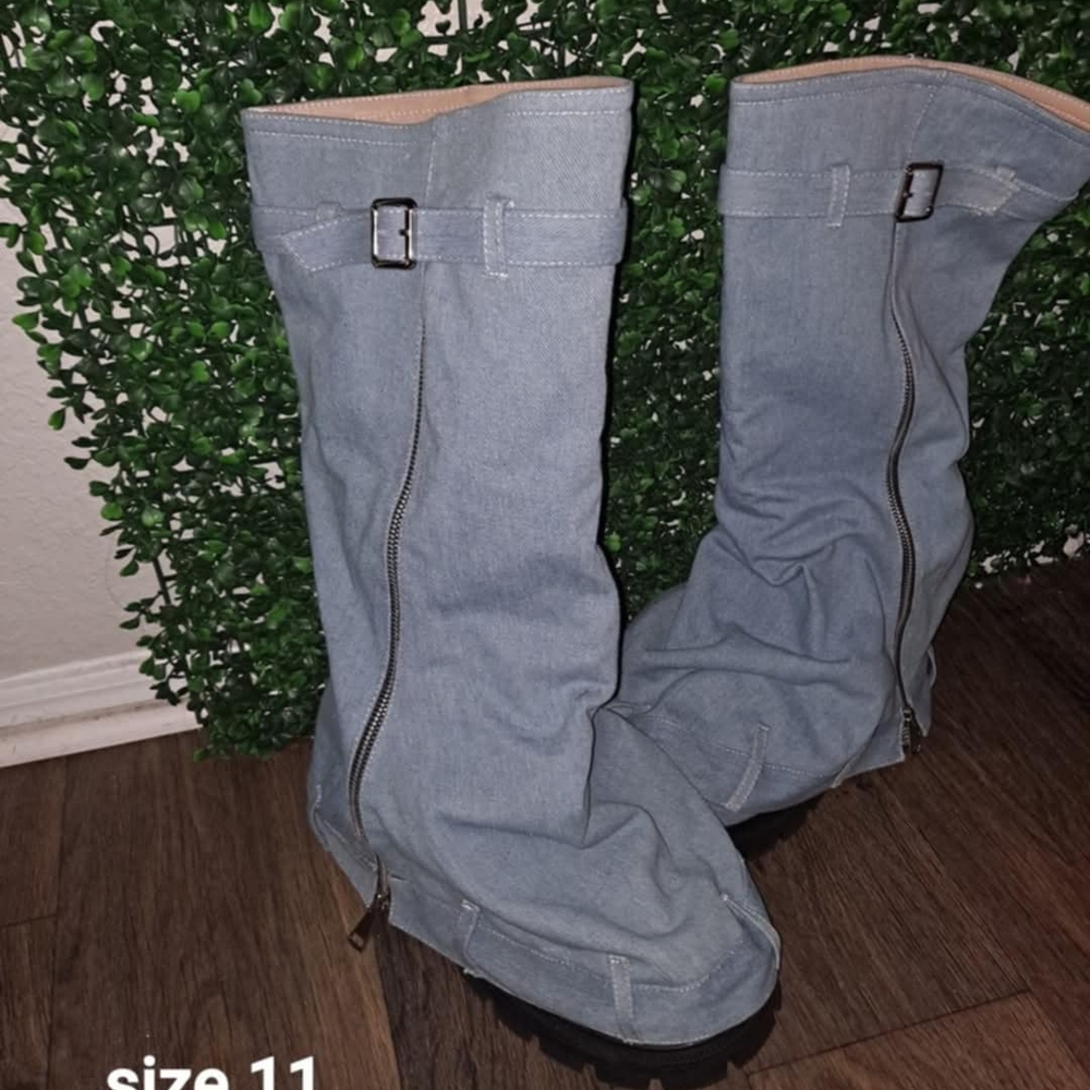 Stylish Denim Knee-High Boots